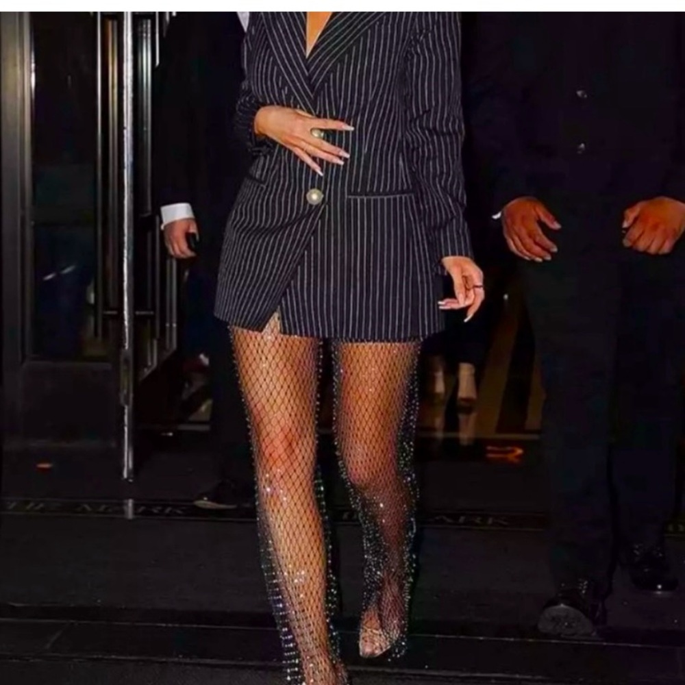 Zara full-length fishnet rhinestone pants